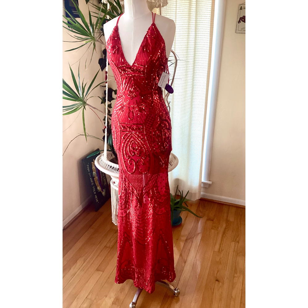 Windsor Red Sequin Maxi Dress size Small, NWT - Picture 4 of 7